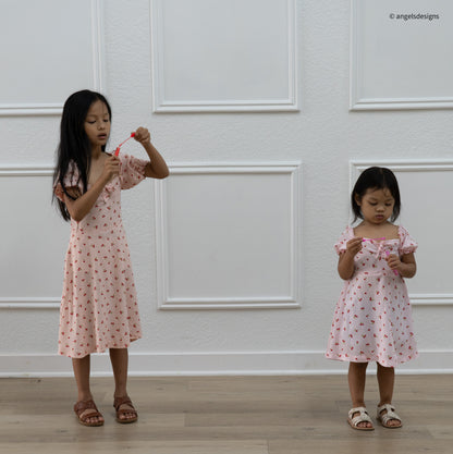 Julia Dress-Cherry Dress with puff sleeves